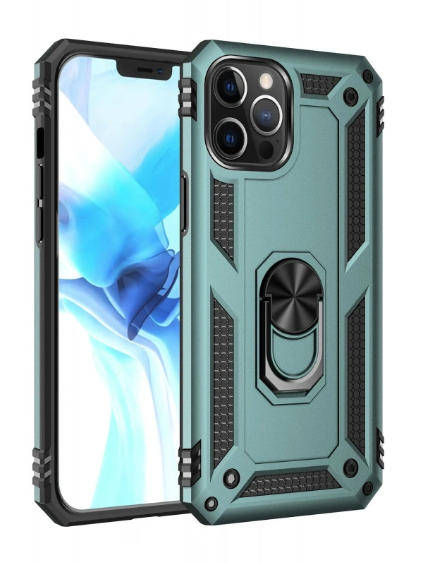 Newface Apple iPhone 12 Pro Max Kılıf Sofya Yüzüklü Silikon Kapak - Yeşil
