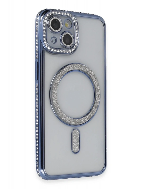 Newface Apple iPhone 13 Kılıf Joke Simli Magneticsafe Kılıf - Mavi