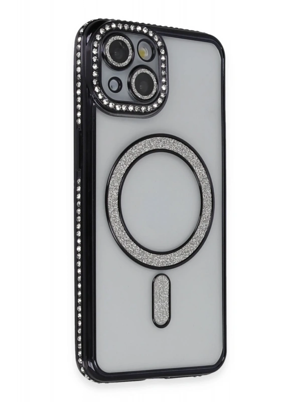 Newface Apple iPhone 13 Kılıf Joke Simli Magneticsafe Kılıf - Siyah