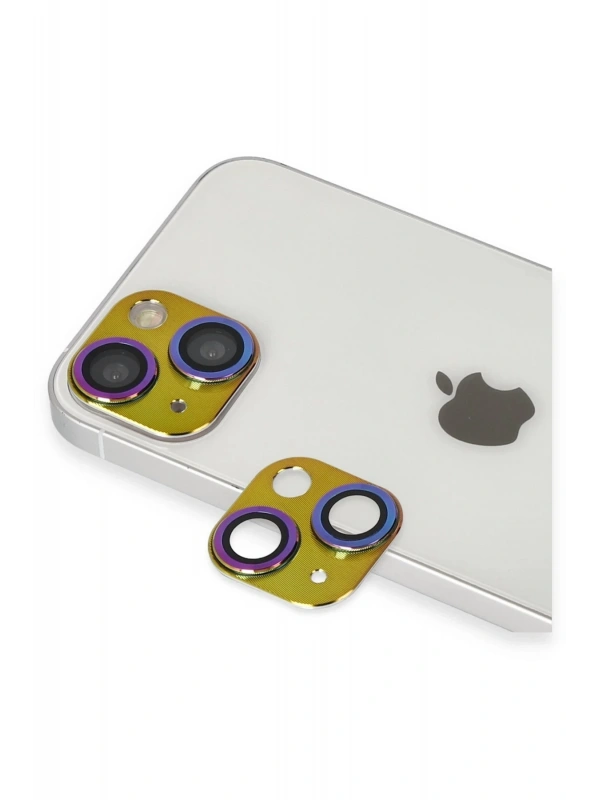 Newface Apple iPhone 13 Pers Alüminyum Kamera Lens - Rainbow