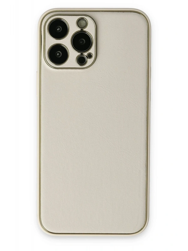 Newface Apple iPhone 13 Pro Kılıf Coco Deri Silikon Kapak - Beyaz