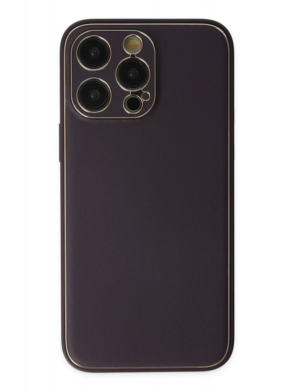 Newface Apple iPhone 13 Pro Kılıf Coco Deri Silikon Kapak - Derin Mor