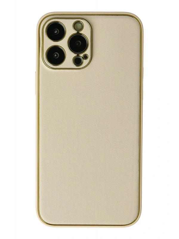 Newface Apple iPhone 13 Pro Kılıf Coco Deri Silikon Kapak - Gold
