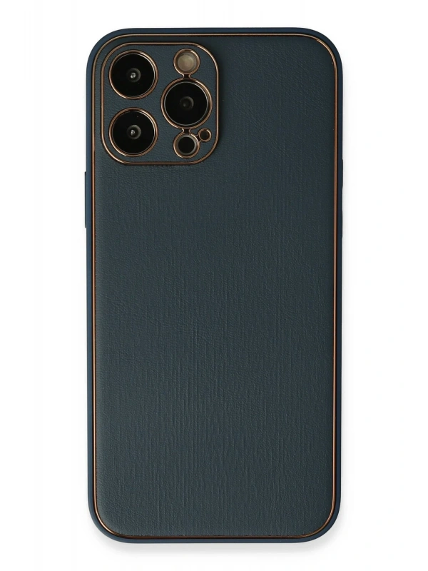Newface Apple iPhone 13 Pro Kılıf Coco Deri Silikon Kapak - Mavi