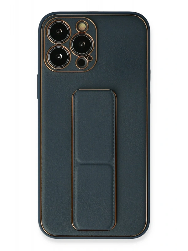 Newface Apple iPhone 13 Pro Kılıf Coco Deri Standlı Kapak - Mavi