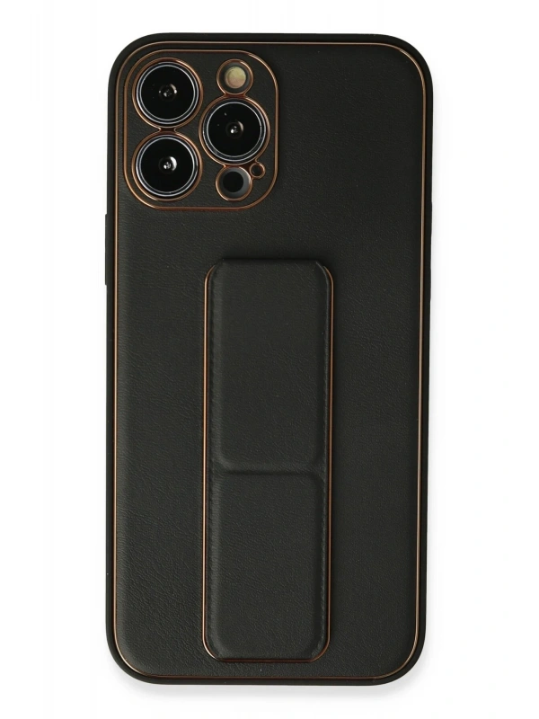 Newface Apple iPhone 13 Pro Kılıf Coco Deri Standlı Kapak - Siyah
