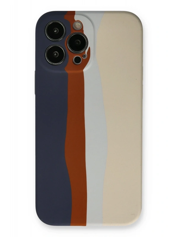 Newface Apple iPhone 13 Pro Kılıf Ebruli Lansman Silikon - Lacivert-Krem