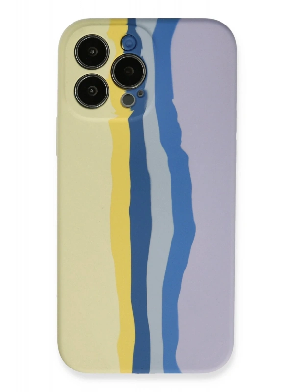 Newface Apple iPhone 13 Pro Kılıf Ebruli Lansman Silikon - Sarı-Lila
