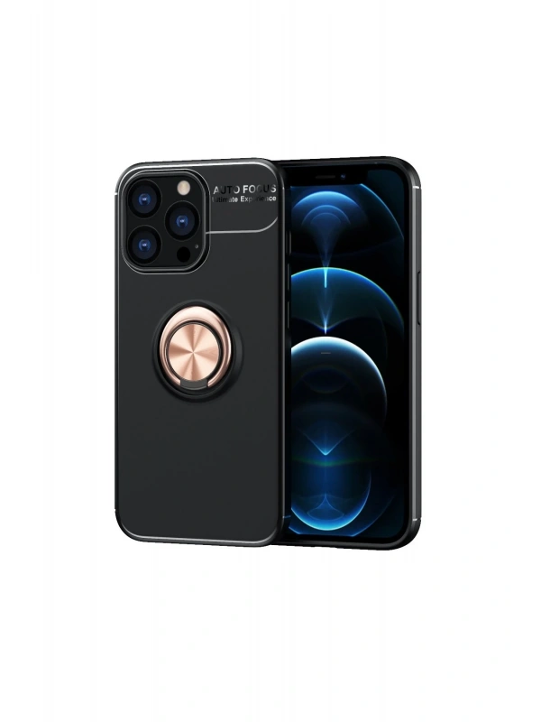Newface Apple iPhone 13 Pro Kılıf Range Yüzüklü Silikon - Siyah-Gold