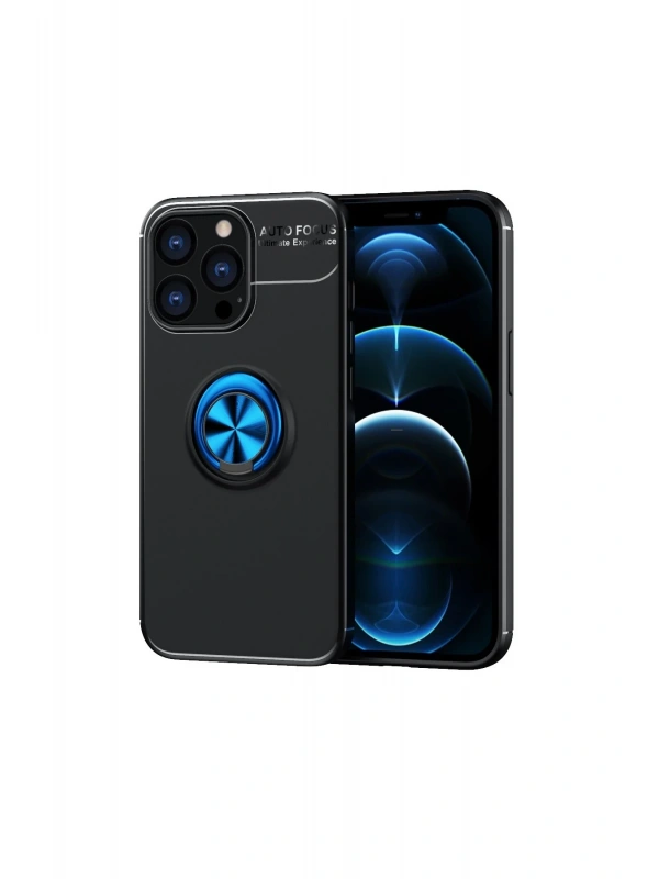 Newface Apple iPhone 13 Pro Kılıf Range Yüzüklü Silikon - Siyah-Mavi