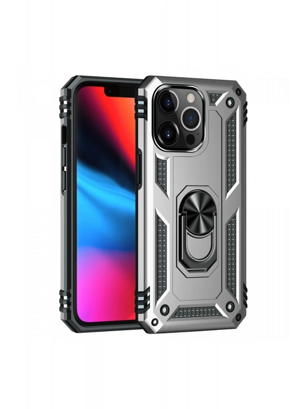 Newface Apple iPhone 13 Pro Kılıf Sofya Yüzüklü Silikon Kapak - Gümüş