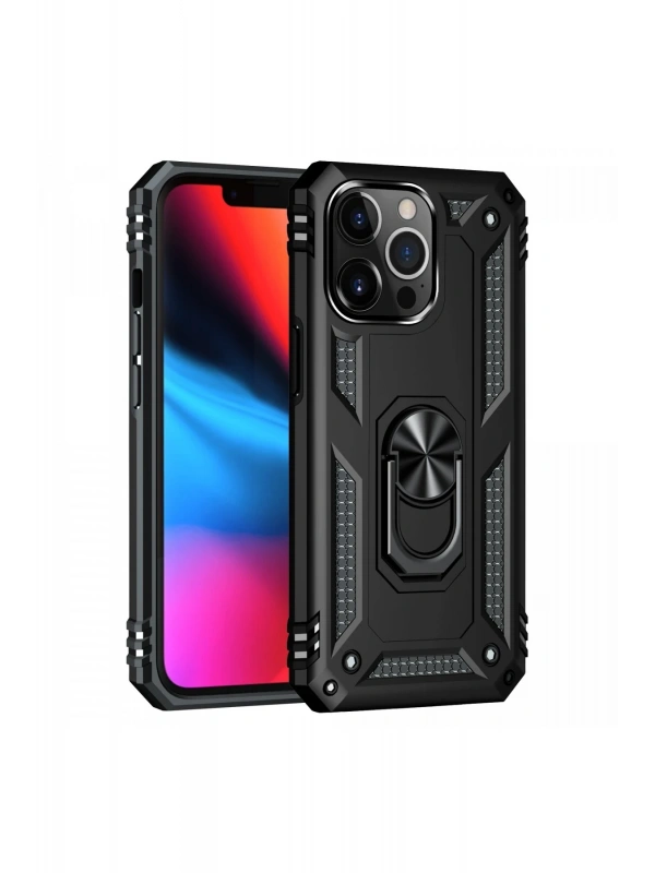 Newface Apple iPhone 13 Pro Kılıf Sofya Yüzüklü Silikon Kapak - Siyah