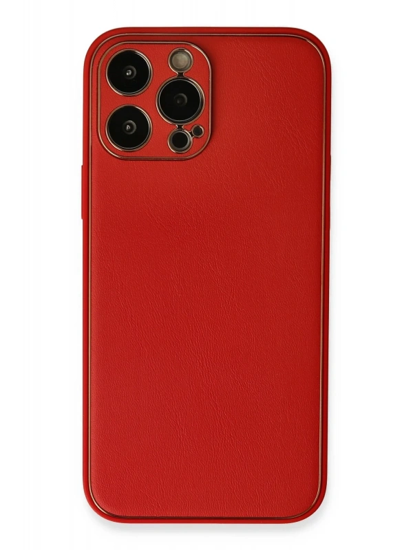 Newface Apple iPhone 13 Pro Max Kılıf Coco Deri Silikon Kapak - Kırmızı