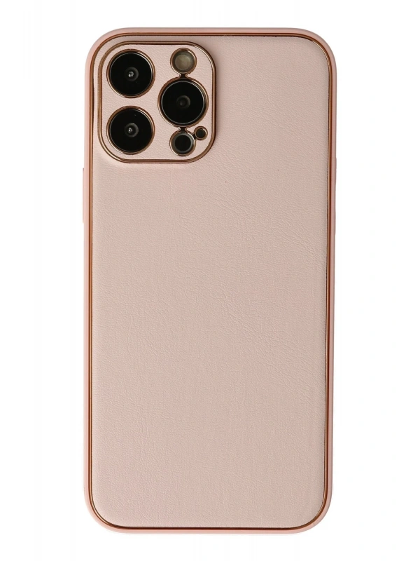 Newface Apple iPhone 13 Pro Max Kılıf Coco Deri Silikon Kapak - Pudra