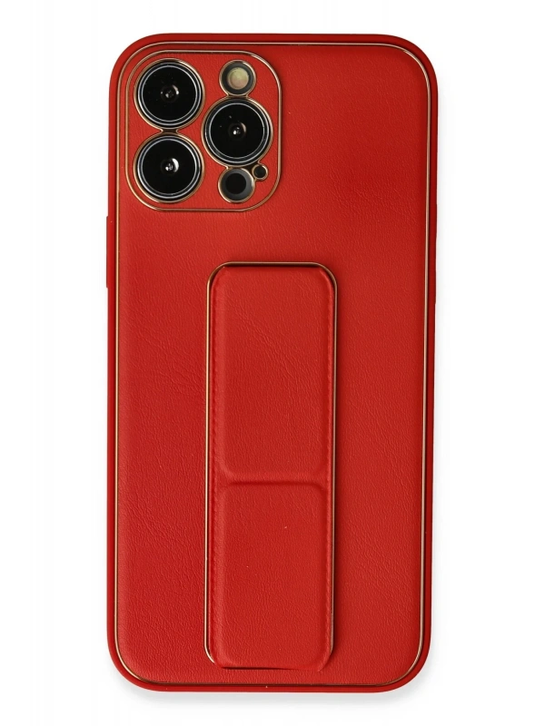 Newface Apple iPhone 13 Pro Max Kılıf Coco Deri Standlı Kapak - Kırmızı