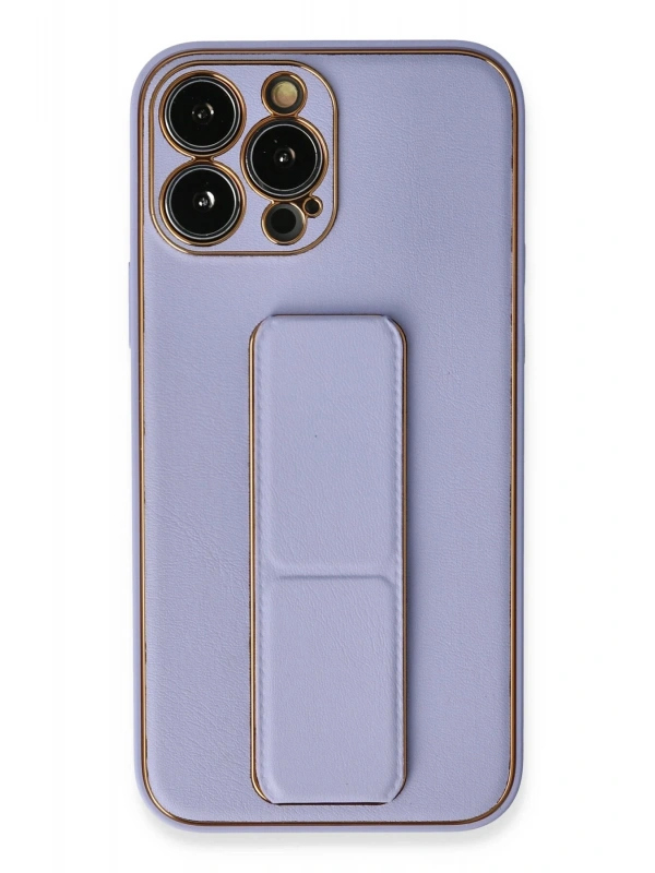 Newface Apple iPhone 13 Pro Max Kılıf Coco Deri Standlı Kapak - Lila