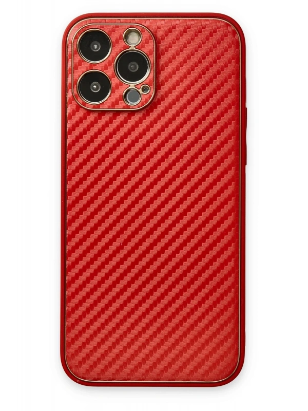 Newface Apple iPhone 13 Pro Max Kılıf Coco Karbon Silikon - Kırmızı