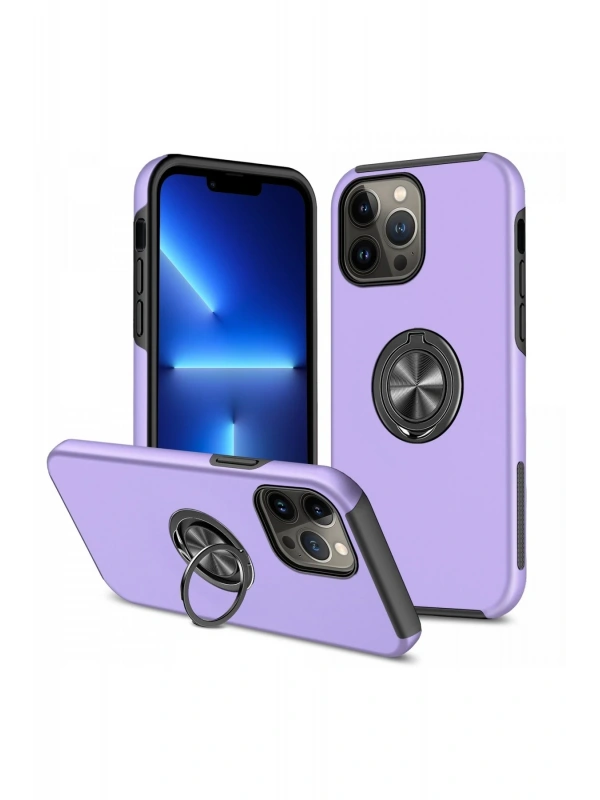 Newface Apple iPhone 13 Pro Max Kılıf Elit Yüzüklü Kapak - Mor