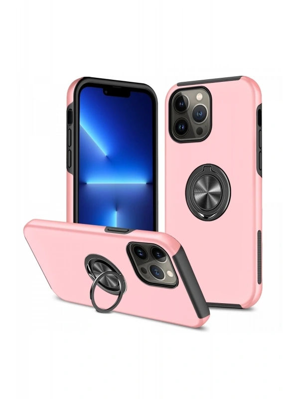 Newface Apple iPhone 13 Pro Max Kılıf Elit Yüzüklü Kapak - Pembe