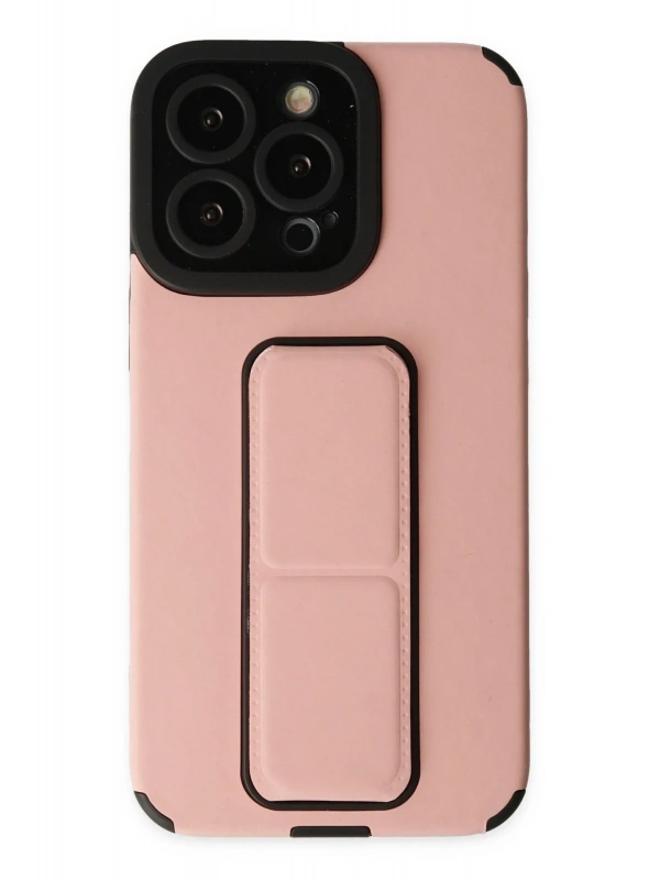 Newface Apple iPhone 13 Pro Max Kılıf Mega Standlı Silikon - Pudra