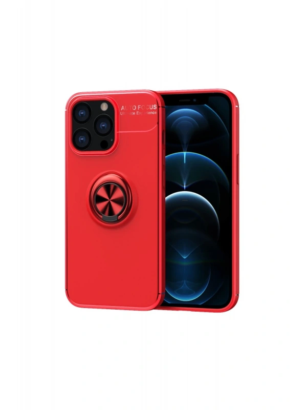 Newface Apple iPhone 13 Pro Max Kılıf Range Yüzüklü Silikon - Kırmızı