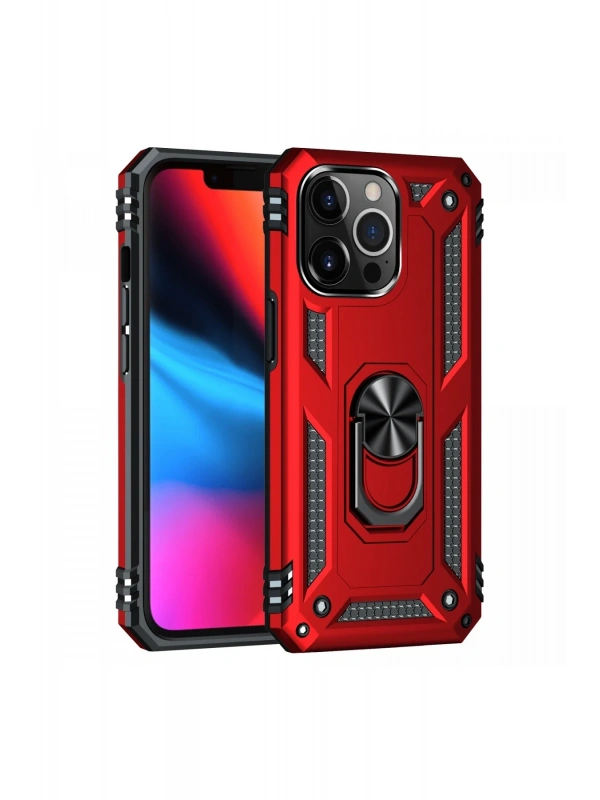 Newface Apple iPhone 13 Pro Max Kılıf Sofya Yüzüklü Silikon Kapak - Kırmızı