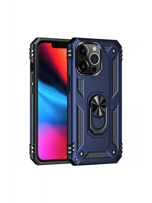 Newface Apple iPhone 13 Pro Max Kılıf Sofya Yüzüklü Silikon Kapak - Lacivert
