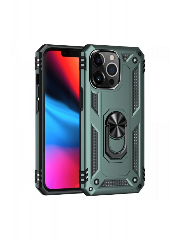 Newface Apple iPhone 13 Pro Max Kılıf Sofya Yüzüklü Silikon Kapak - Yeşil
