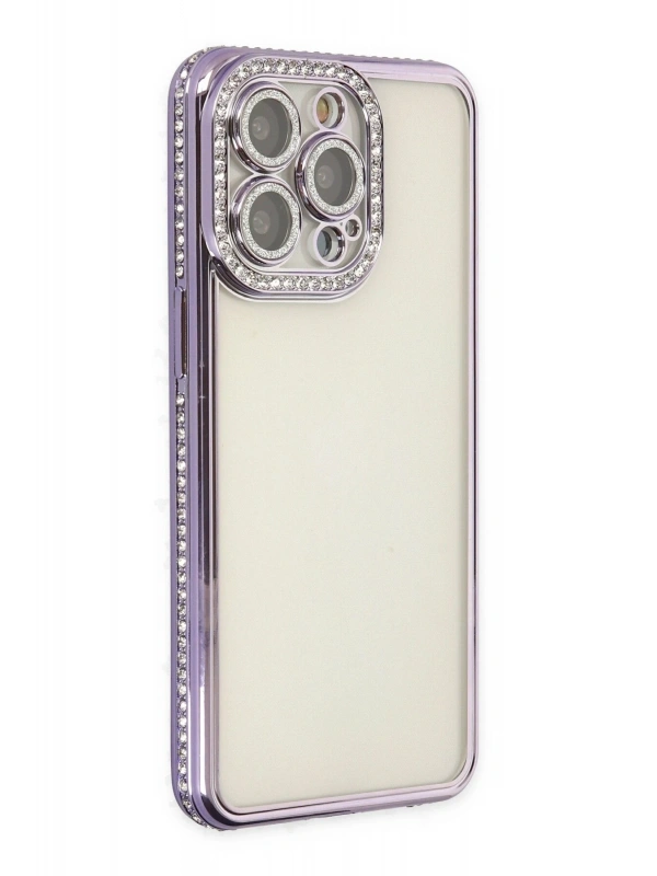 Newface Apple iPhone 14 Pro Kılıf Joke Taşlı Silikon - Mor