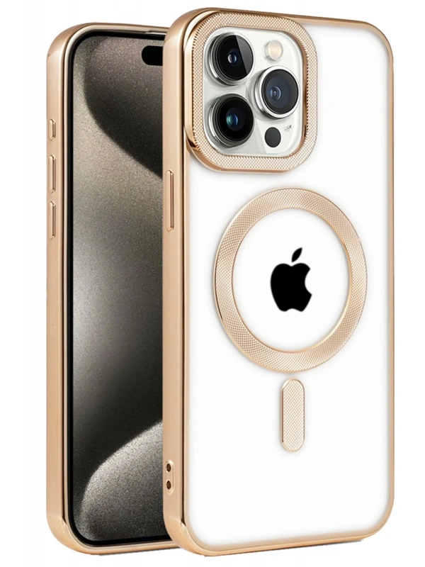 Newface Apple iPhone 14 Pro Kılıf Kronos Magsafe Kapak - Gold