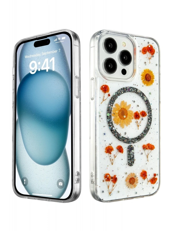 Newface Apple iPhone 14 Pro Max Kılıf Daisy Simli Magsafe Kapak - Siyah