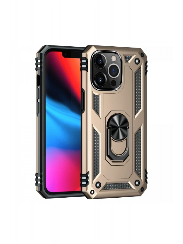 Newface Apple iPhone 14 Pro Max Kılıf Sofya Yüzüklü Silikon Kapak - Gold