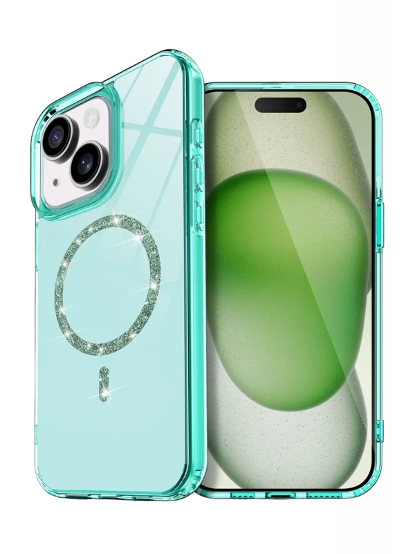 Newface Apple iPhone 15 Plus Live Diamond Magsafe Kapak - Yeşil