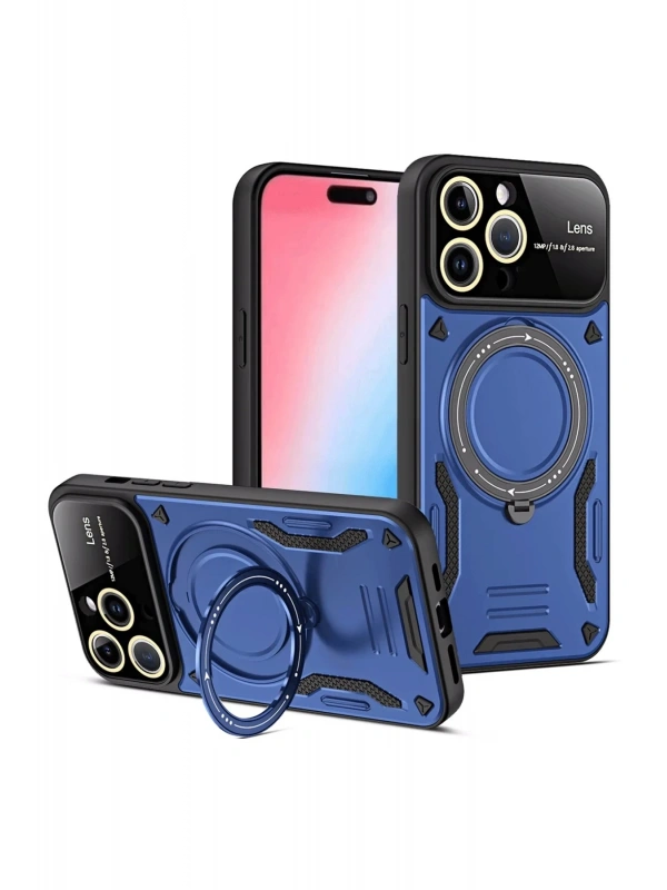 Newface Apple iPhone 15 Pro Max Joy Lens Standlı Kapak - Lacivert