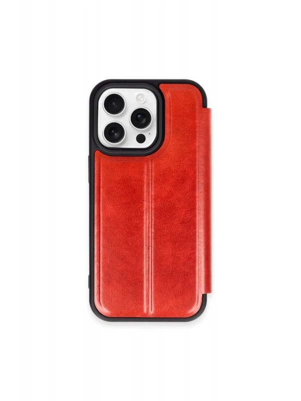 Newface Apple iPhone 15 Pro Max Kılıf Flip Cover - Kırmızı