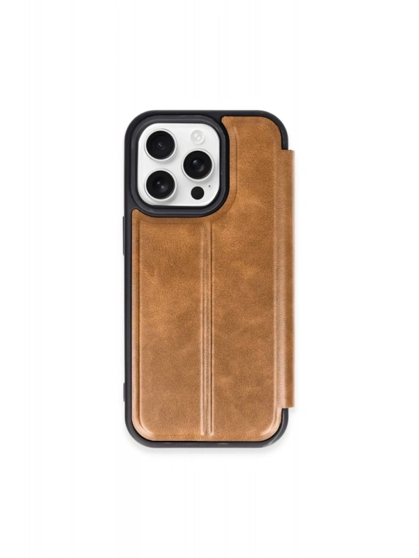 Newface Apple iPhone 15 Pro Max Kılıf Flip Cover - Taba