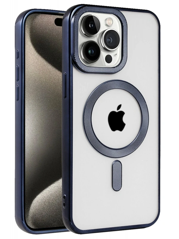 Newface Apple iPhone 15 Pro Max Kılıf Kronos Magsafe Kapak - Lacivert
