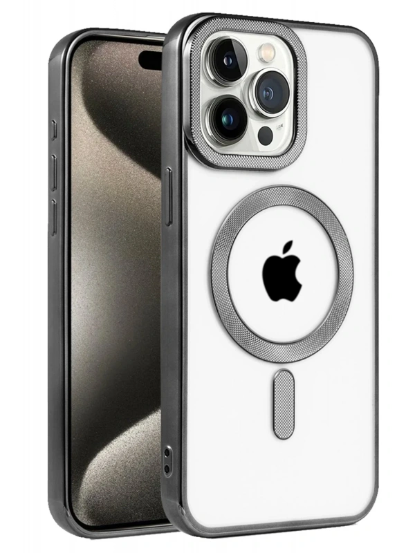 Newface Apple iPhone 15 Pro Max Kılıf Kronos Magsafe Kapak - Siyah