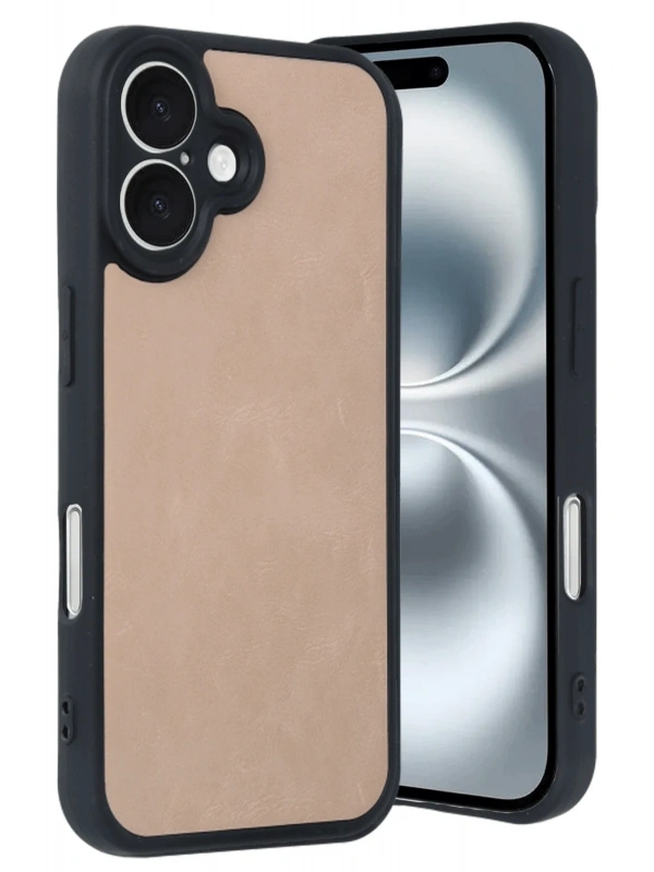 Newface Apple iPhone 16 Kılıf Aras Deri Kapak - Pudra