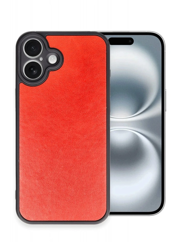 Newface Apple iPhone 16 Plus Kılıf Aras Deri Kapak - Kırmızı
