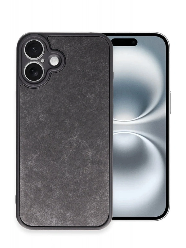 Newface Apple iPhone 16 Plus Kılıf Aras Deri Kapak - Siyah