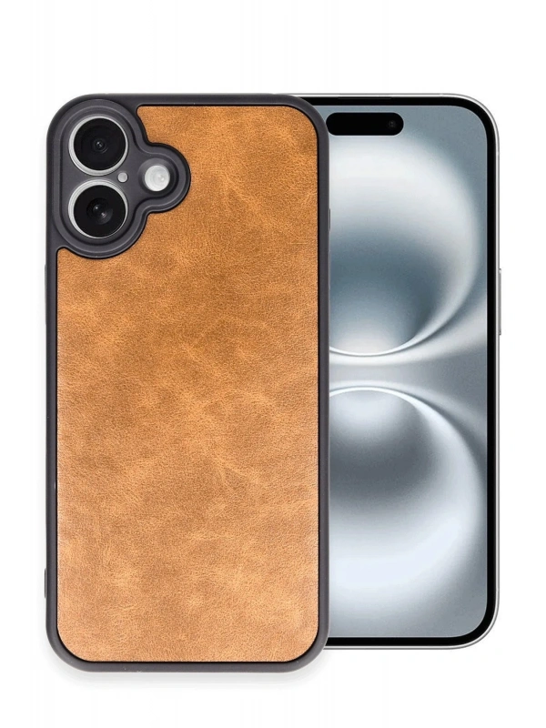 Newface Apple iPhone 16 Plus Kılıf Aras Deri Kapak - Taba