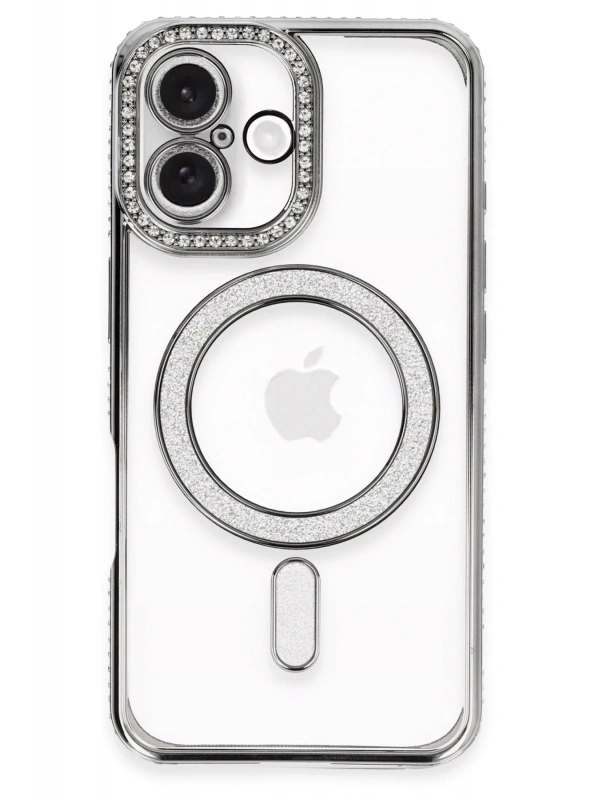 Newface Apple iPhone 16 Plus Kılıf Joke Simli Magneticsafe Kılıf - Gri