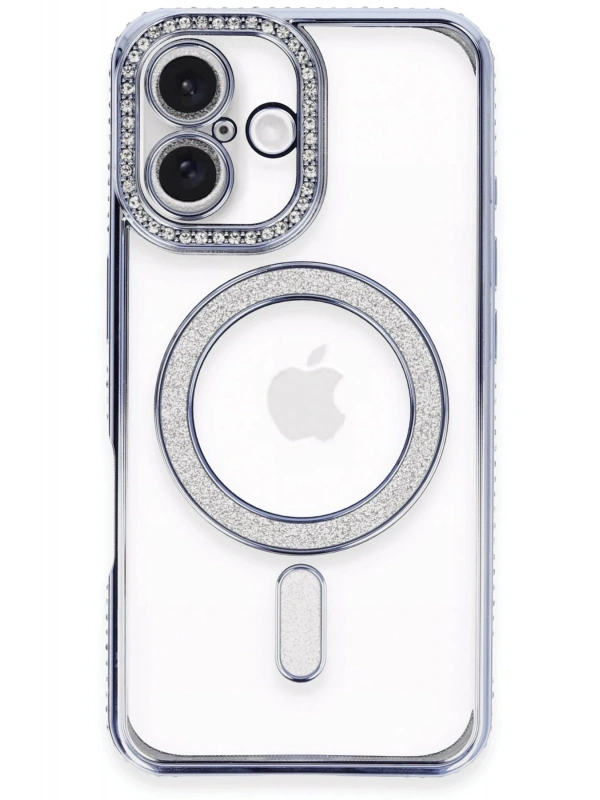 Newface Apple iPhone 16 Plus Kılıf Joke Simli Magneticsafe Kılıf - Mavi