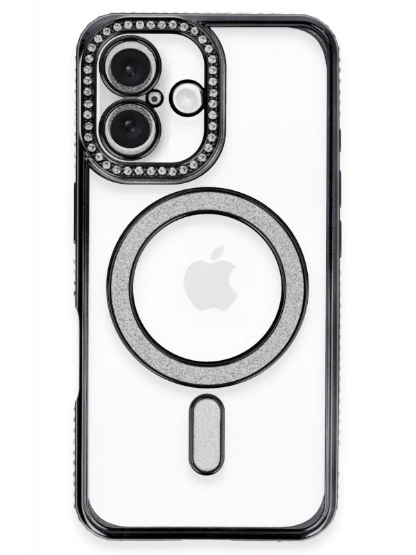 Newface Apple iPhone 16 Plus Kılıf Joke Simli Magneticsafe Kılıf - Siyah