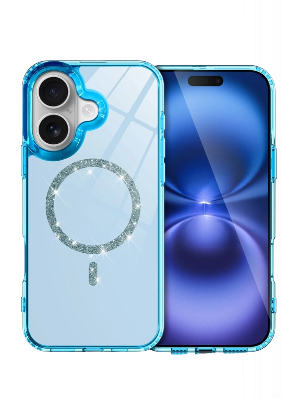Newface Apple iPhone 16 Plus Live Diamond Magsafe Kapak - Mavi