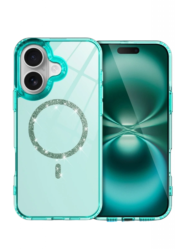 Newface Apple iPhone 16 Plus Live Diamond Magsafe Kapak - Yeşil