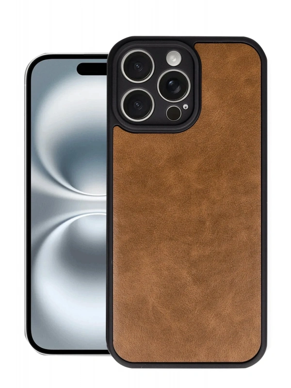 Newface Apple iPhone 16 Pro Kılıf Aras Deri Kapak - Taba