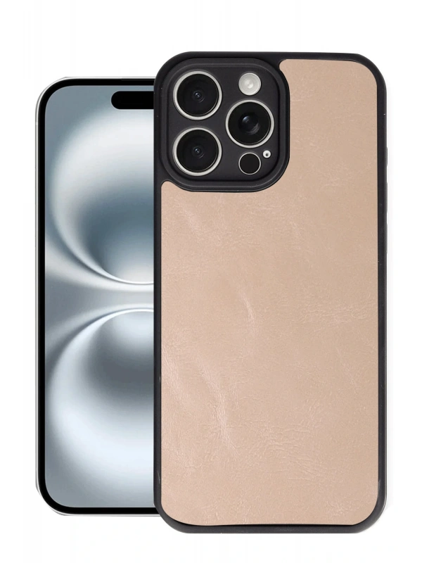 Newface Apple iPhone 16 Pro Max Kılıf Aras Deri Kapak - Pudra