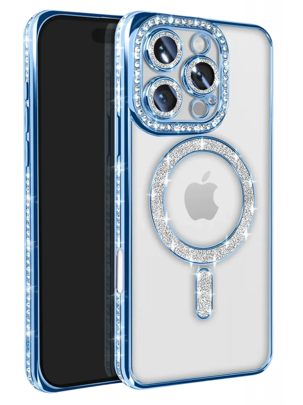 Newface Apple iPhone 16 Pro Max Kılıf Joke Simli Magneticsafe Kılıf - Mavi